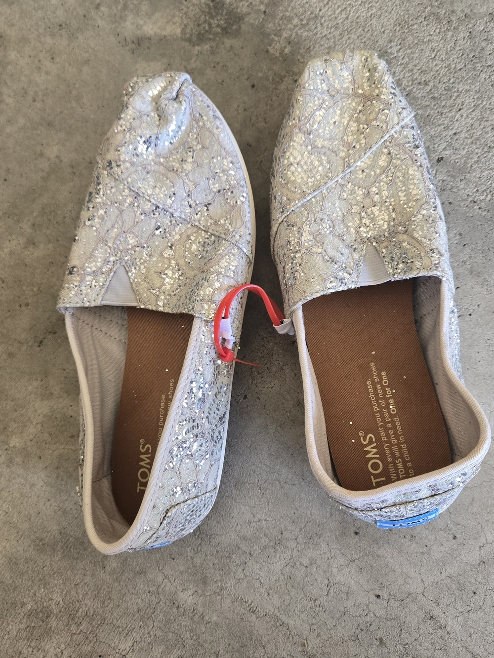 TOMS Glitter Lace Slip-On Shoes - Silver